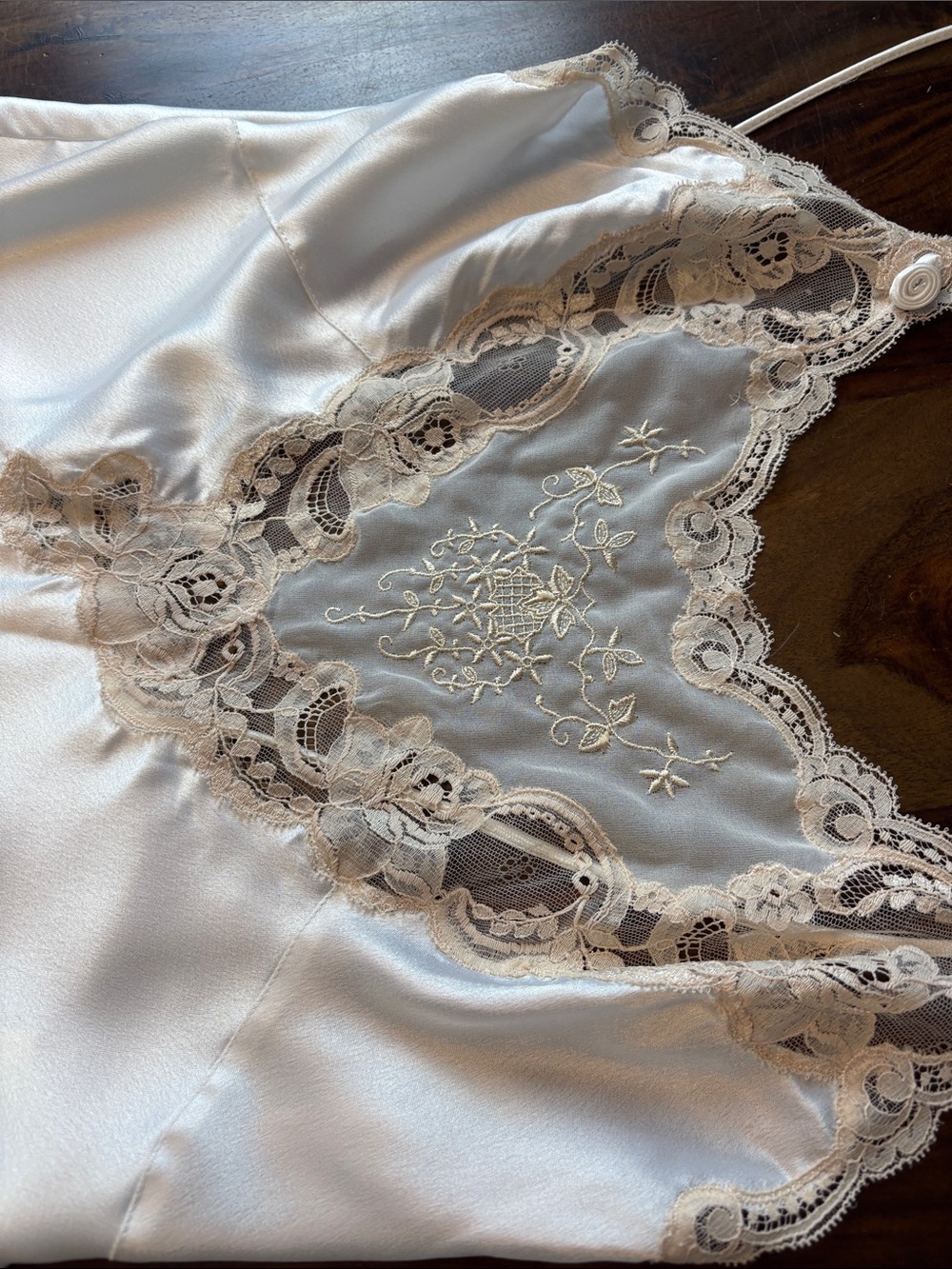 Vintage Christian Dior Pink Lace Trim White Satin Slip Dress Gorgeous! Small